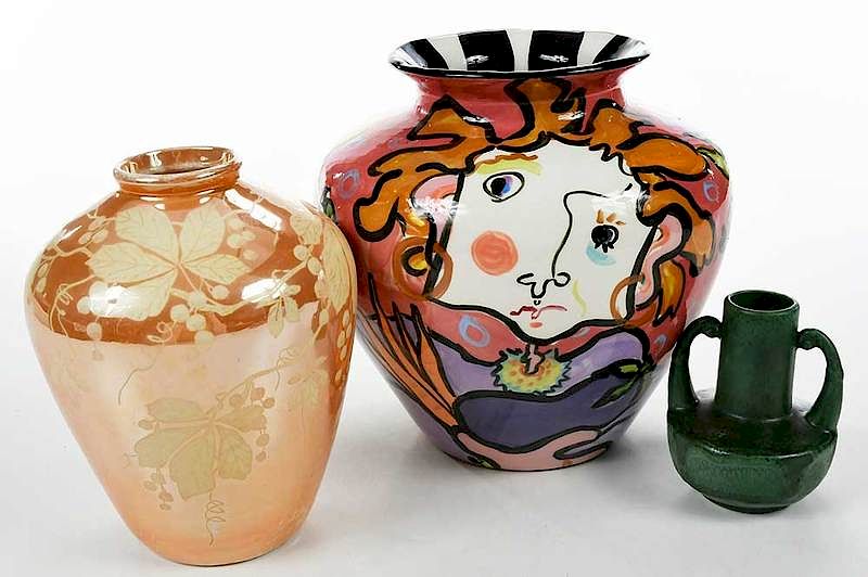 Appraisal: Three Pieces Art Pottery American th century hand painted studio