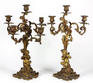 Appraisal: lot of Louis XV style gilt bronze candelabra lot of