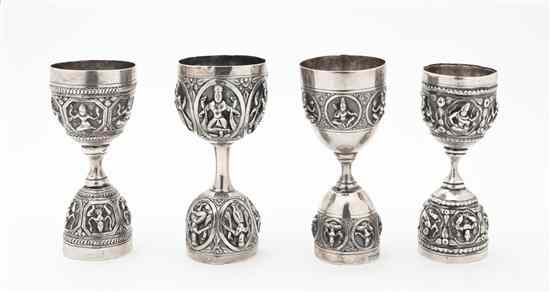 Appraisal: Four Silverplate Egg Cups each having figural relief depicting a