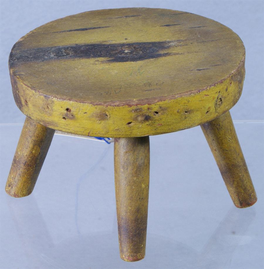 Appraisal: Miniature round foot stool yellow painted finish d h Estimate