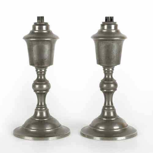 Appraisal: Pair of E W Smith Beverly Massachusetts pewter whale oil