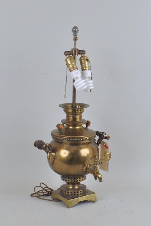 Appraisal: Russian Brass Samovar Lamp with impressed stamp on lid Dents