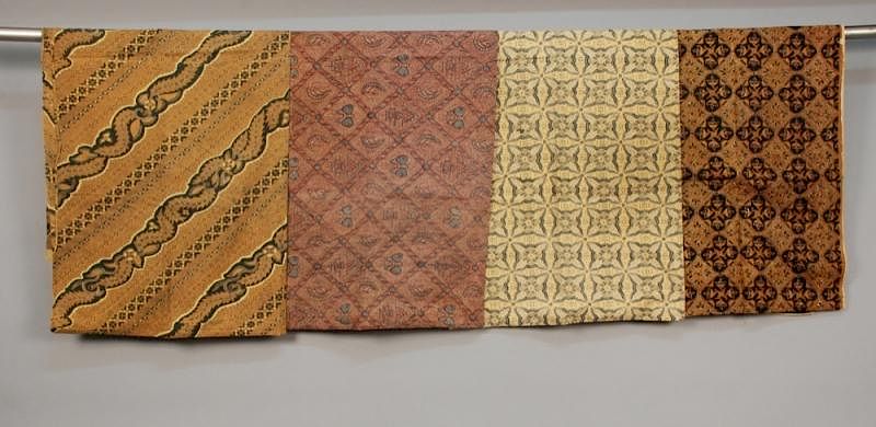 Appraisal: FOUR BATIKS th C Three lattice design and one diagonal