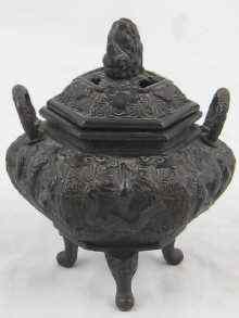 Appraisal: An ornate hexagonal bronze incense burner cm across cast mark