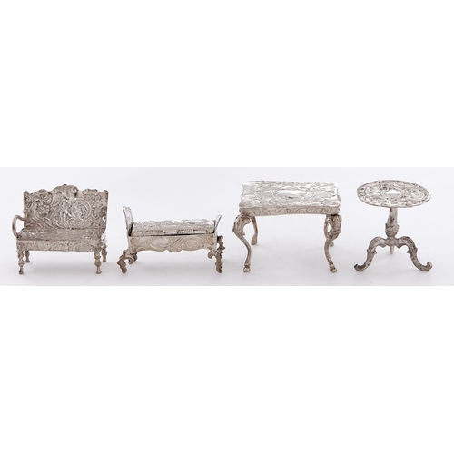 Appraisal: Dutch Toys Two miniature silver tables a settee and couch