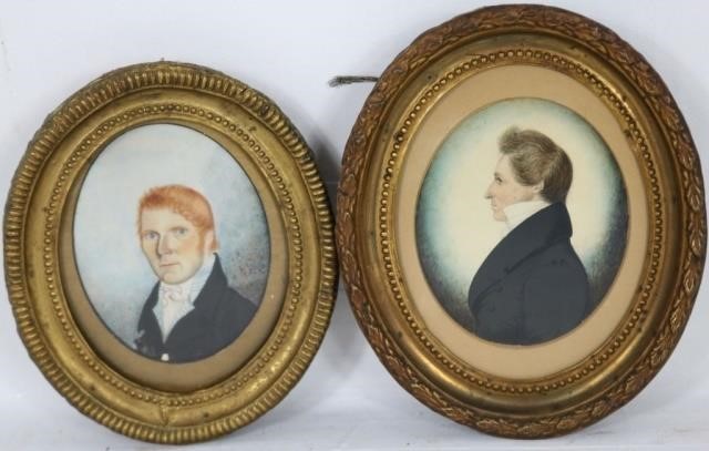 Appraisal: TWO TH C MINIATURE PORTRAITS OF GENTLEMEN ONEIS A WATERCOLOR