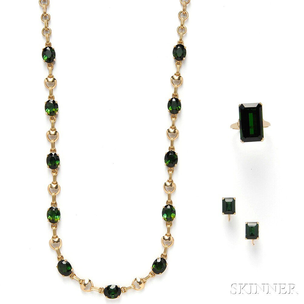 Appraisal: Group of kt Gold and Green Tourmaline Jewelry Items Tiffany