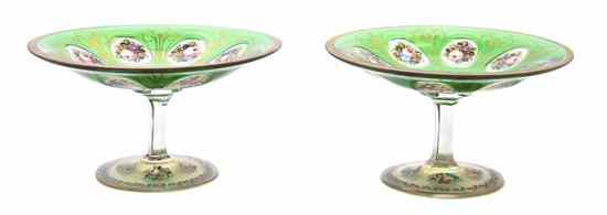 Appraisal: A Pair of Bohemian Glass Compotes each with polychrome and