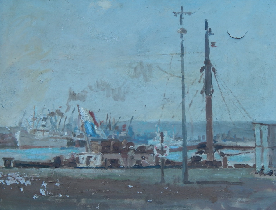 Appraisal: John Kenneth Ferguson - Harbour scene with fishing boats oil