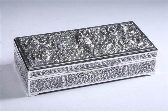 Appraisal: THAI STERLING PRESENTATION BOX circa Repousse with figures in low