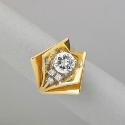 Appraisal: JOSEPH WOLF SCULPTURAL DIAMOND AND K GOLD RING Bright round