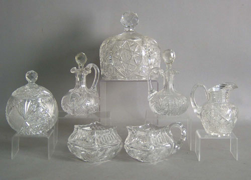 Appraisal: Cut glass Greek key sugar and creamer together with other