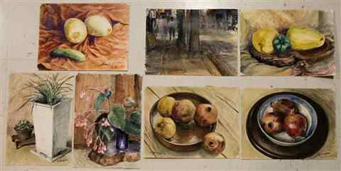 Appraisal: K YAMASHITA GROUP OF WESTERN STYLE WATERCOLORS seven still life