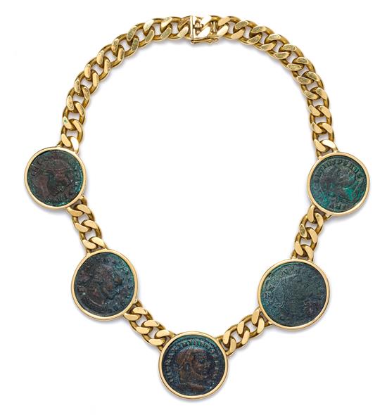 Appraisal: Sale Lot An Karat Yellow Gold Ancient Coin Necklace in