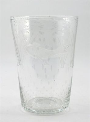 Appraisal: A Webb etched glass vase flaring cylindrical form with air