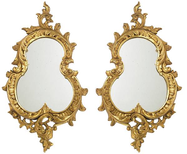 Appraisal: A pair of Rococo style giltwood wall mirrors height in