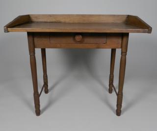 Appraisal: Antique American Primitive Work Table in Cherry and Maple galleried