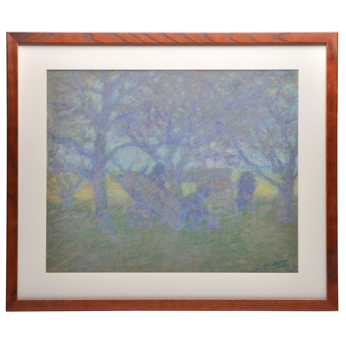 Appraisal: E T Hurley drawing ''Tree Trimming '' pastel on paper