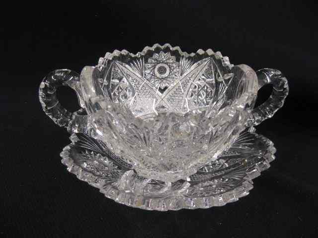 Appraisal: Cut Glass Mayonaise Set handled bowl with underplate hobstars and