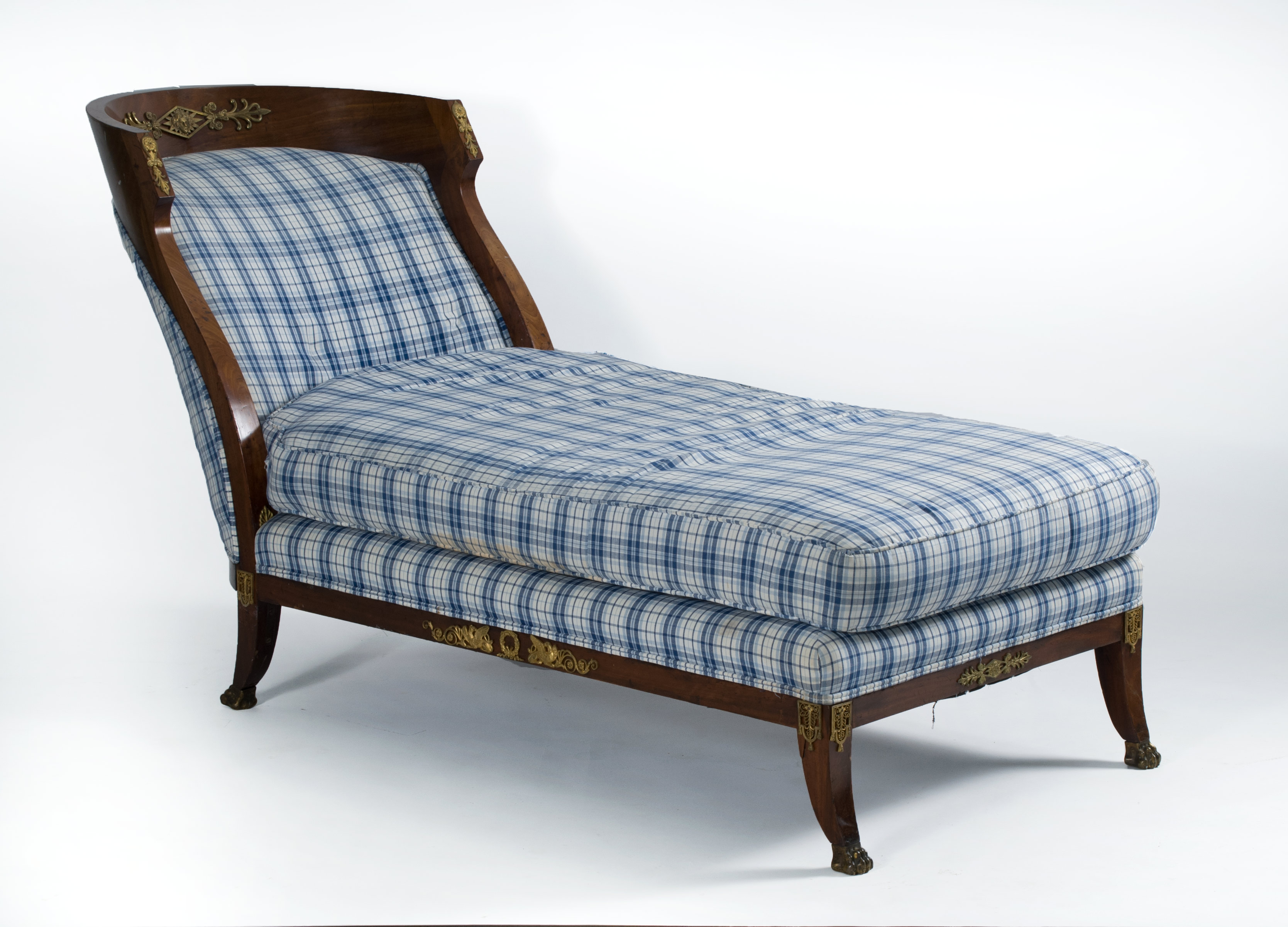 Appraisal: FRENCH EMPIRE CHAISE LONGUE with gilt mounts and blue and