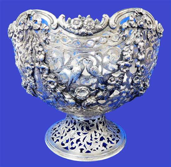 Appraisal: STERLING German silver round reticulated footed bowl with floral bird