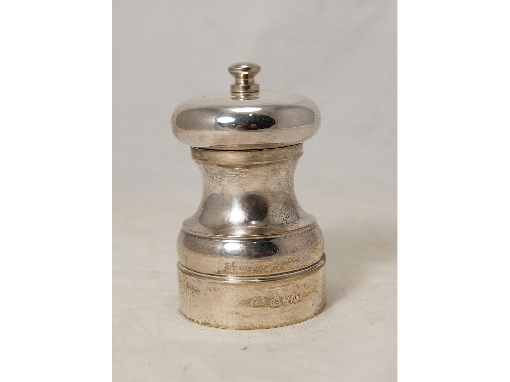 Appraisal: Modern silver capstan-style pepper mill London