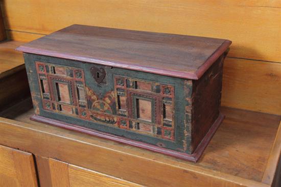 Appraisal: DECORATED WOOD BOX Polychrome paint decorated and carved wooden box