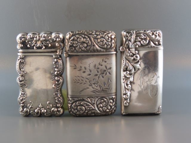 Appraisal: Sterling Silver Match Safes rococo style designs X