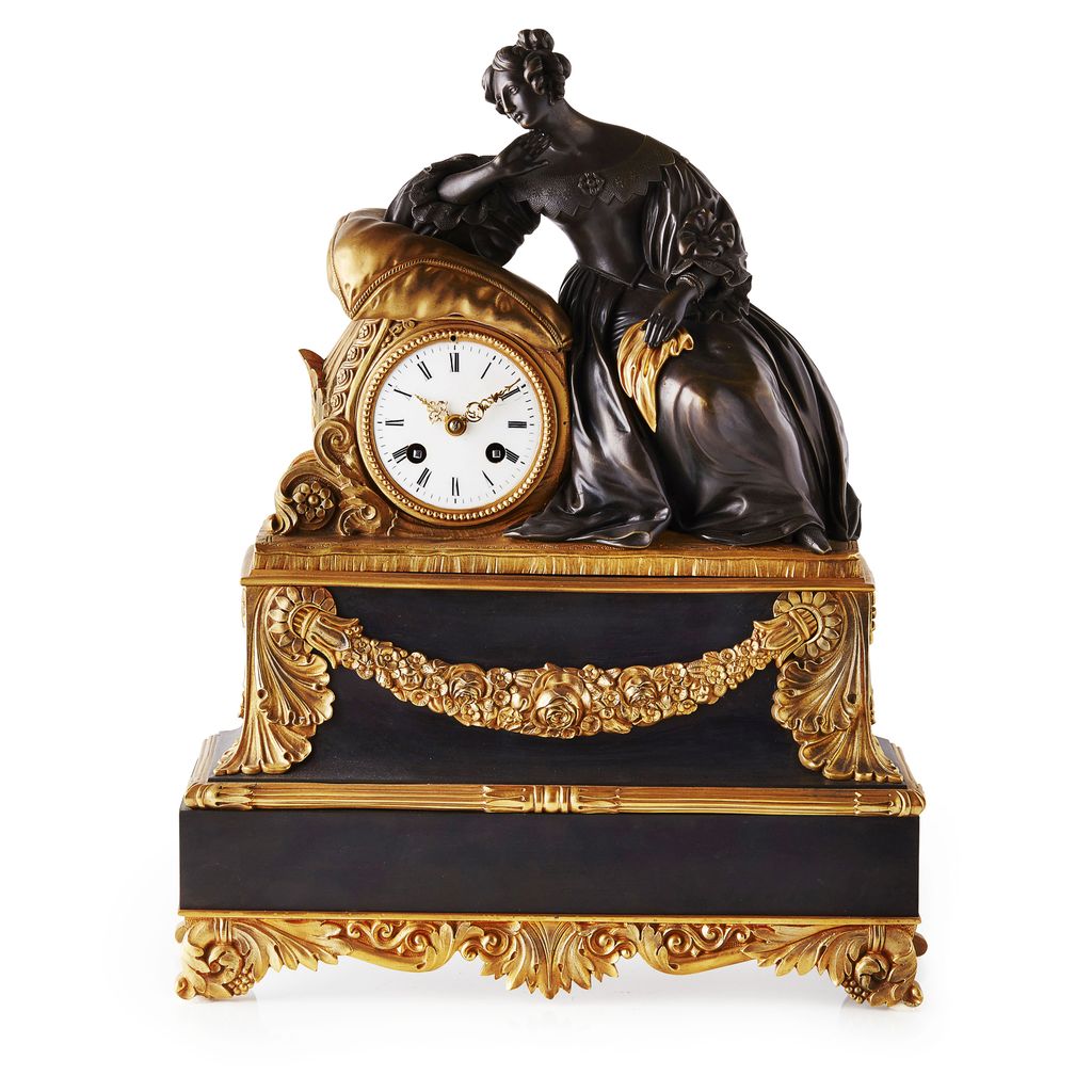 Appraisal: FRENCH PATINATED AND GILT BRONZE MANTLE CLOCK TH CENTURY the