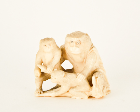 Appraisal: Carved Ivory Japanese Monkey Family signed on bottom H