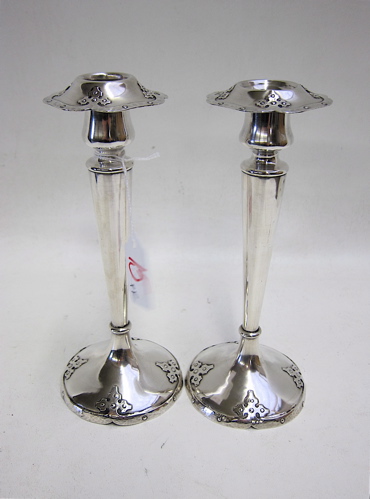 Appraisal: PAIR AMERICAN STERLING SILVER CANDLESTICKS c by John O Bellis