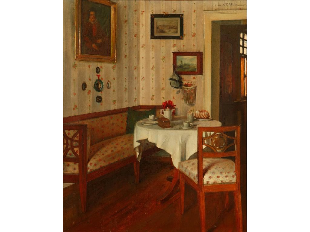 Appraisal: HERM GRAF WEIMAR An interior with a table set for