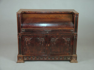 Appraisal: A Gothic revival rosewood cylinder bureau early th century of