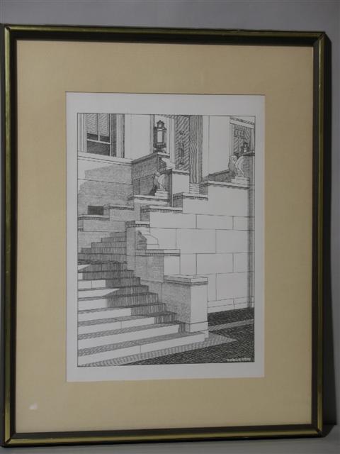 Appraisal: PAUL BOSWELL TH CENTURY BLACK AND WHITE STAIRCASE Print x