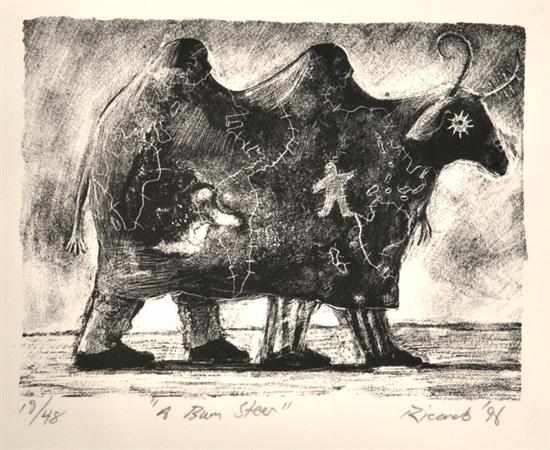 Appraisal: GEOFF RICARDO BORN A Bum Steer lithograph x cm