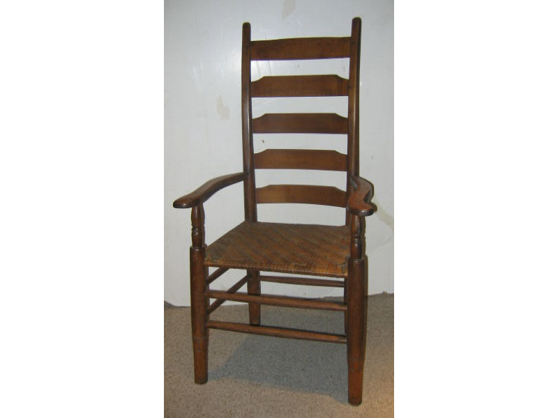 Appraisal: AMERICAN TH CENTURY LADDER BACK ARMCHAIR Five horizontal splats over