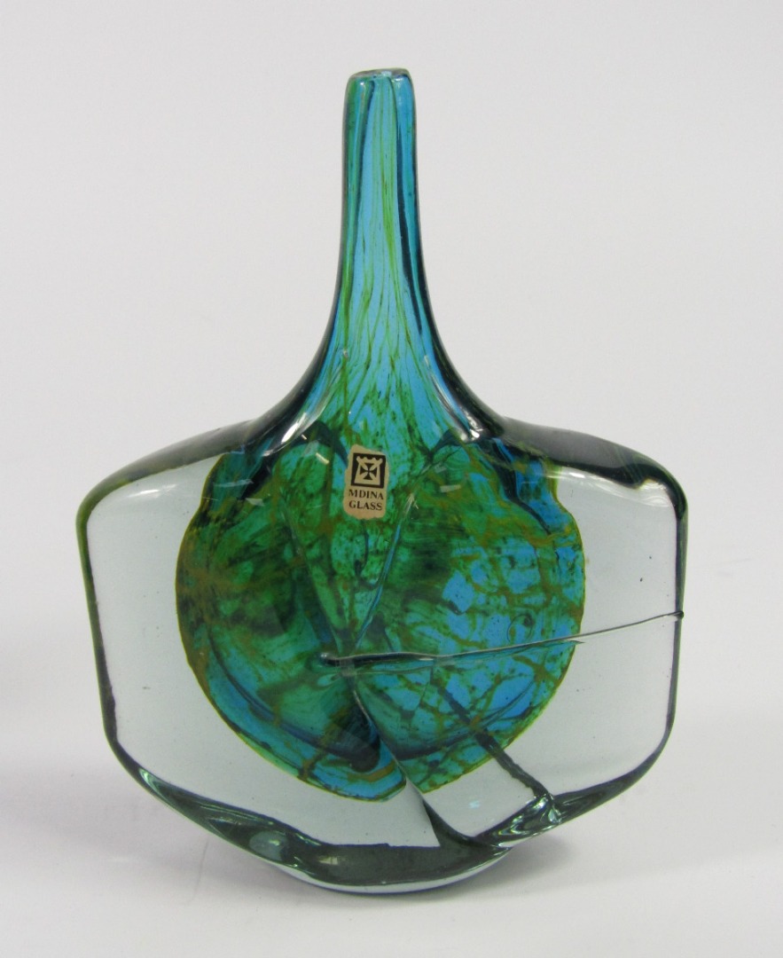 Appraisal: A Michael Harris Mdina glass Axe vase turquoise with yellow