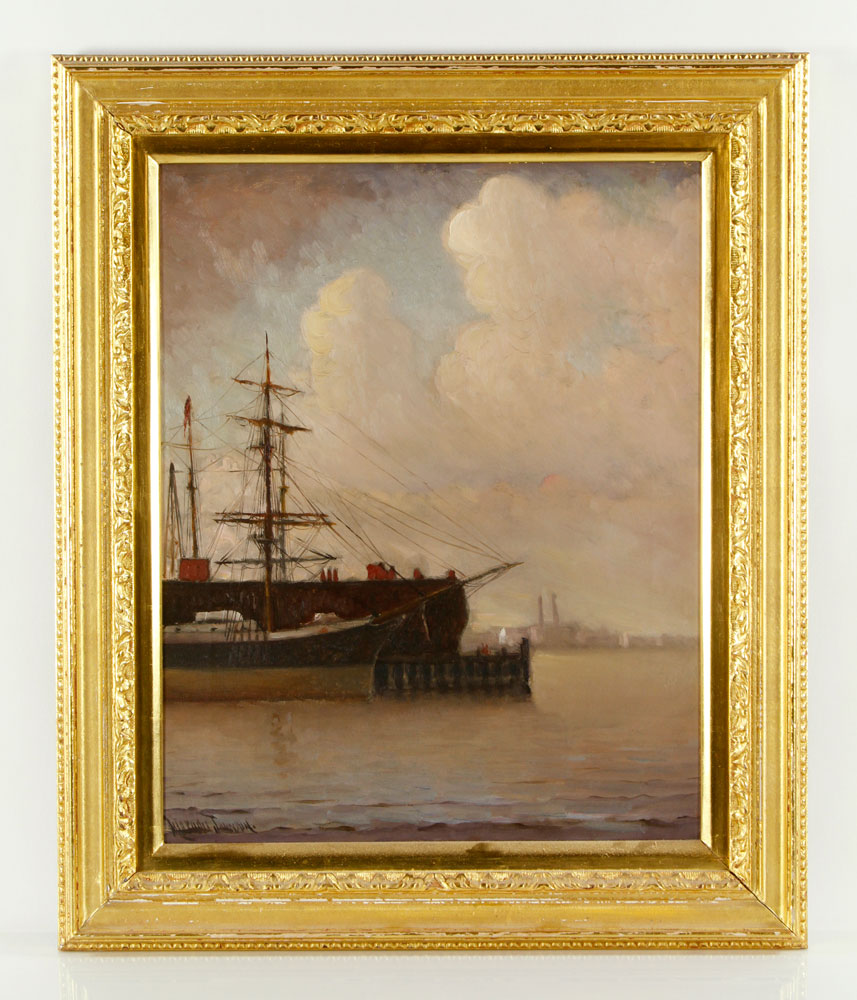 Appraisal: - Johnson Ships at Dock O C Marshall Johnson American