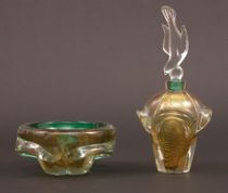 Appraisal: Blown Glass Dish and Decanter Blown glass dish has a