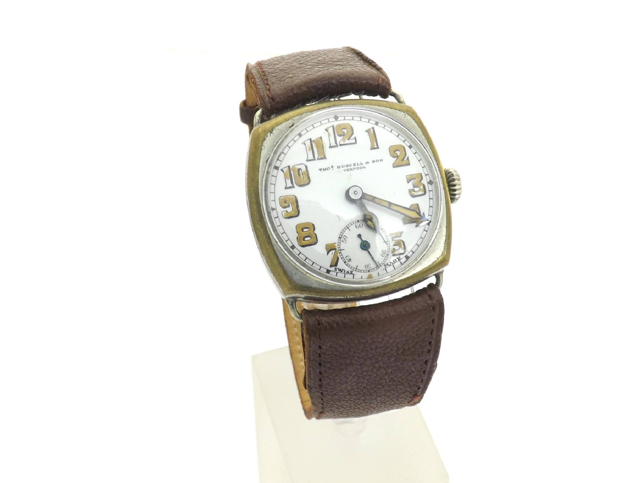 Appraisal: Thos Russell Son cushion nickel cased wire-lug gentleman's wristwatch the