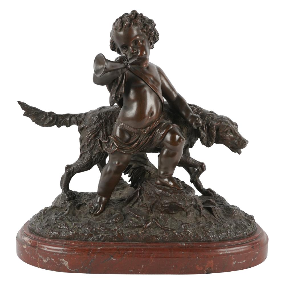 Appraisal: AUGUSTE JOSEPH PEIFFER - CHERUB DOGbronze with brown patination signed