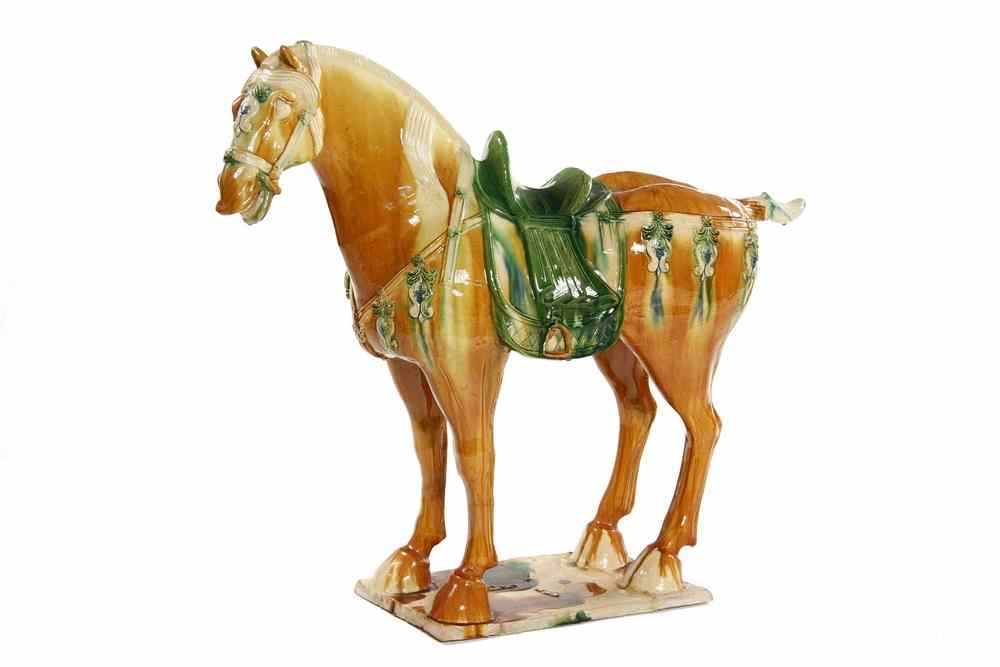 Appraisal: CHINESE HORSE FIGURE - Terra cotta glazed Chinese T'ang horse