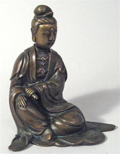 Appraisal: Chinese bronze quanyin silver inlay signature to verso late th