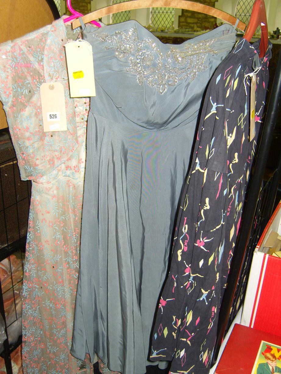 Appraisal: A 's evening dress with pink and blue floral net