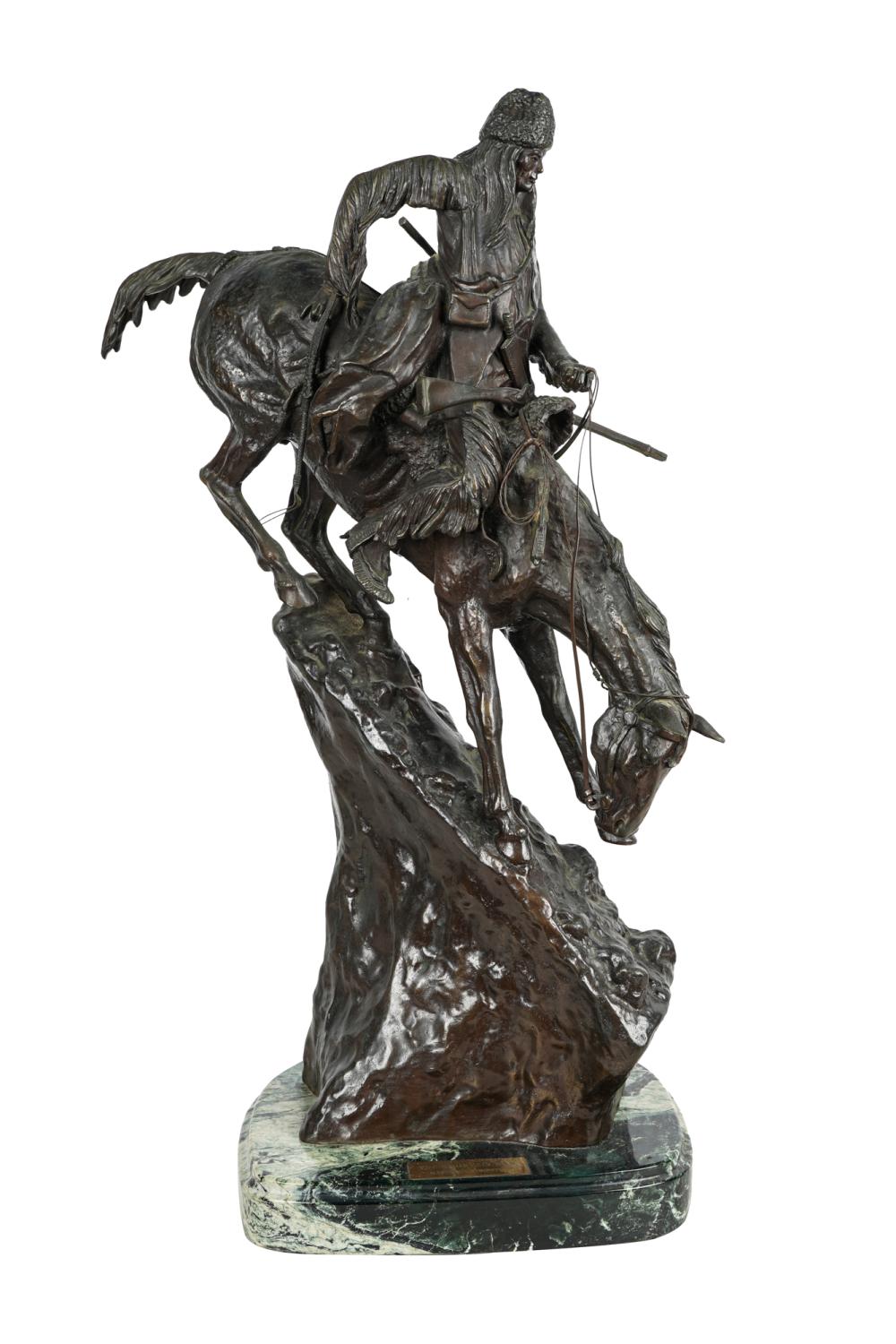 Appraisal: AFTER FREDERIC REMINGTON THE MOUNTAIN MAN patinated bronze on green