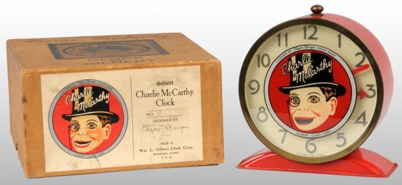 Appraisal: Charlie McCarthy Gilbert Alarm Clock in Orig Box Description Painted