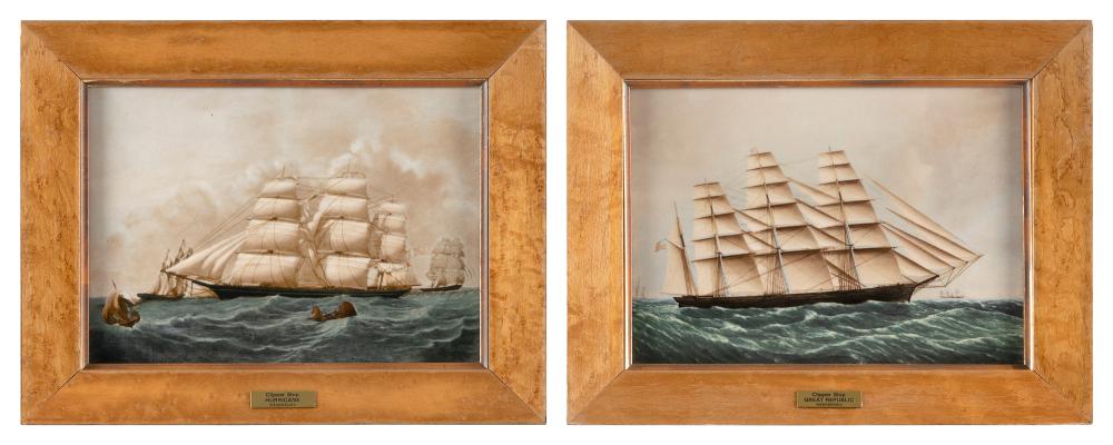 Appraisal: PAIR OF WEDGWOOD PORCELAIN PLAQUES DEPICTING AMERICAN CLIPPER SHIPS FRAMED