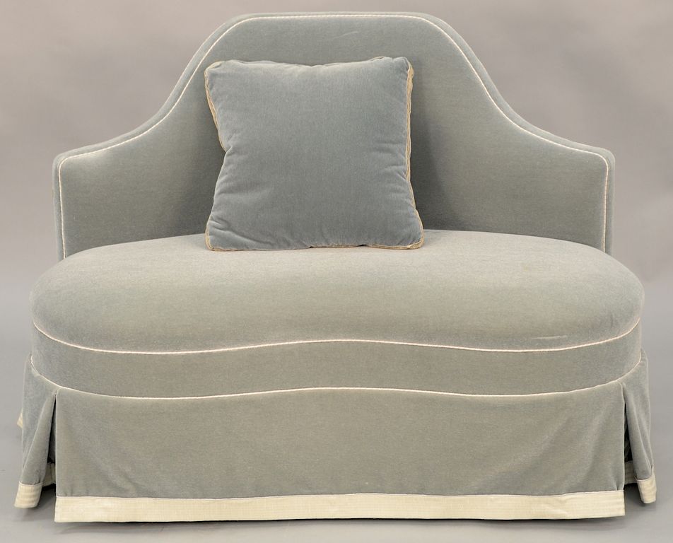 Appraisal: Upholstered settee having shaped back above reverse serpentine seat lg