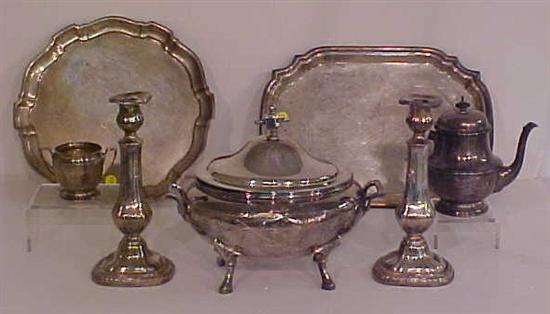 Appraisal: Sterling and silverplate including large sterling tray engraved with twenty