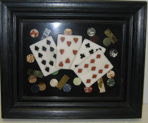 Appraisal: ITALIAN PIETRA DURA PLAQUE Various alabaster and marble game pieces